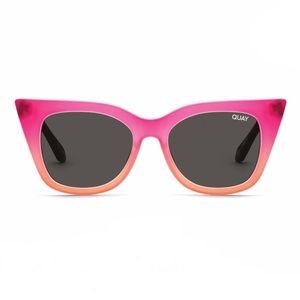 QUAY Harper Kids Sunglasses Matte Black Coral Pink Frame Smoke Lens Cateye